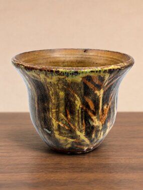 Signed Studio Pottery Vase Planter Earth Tone Drip Glaze Rustic Boho 5"